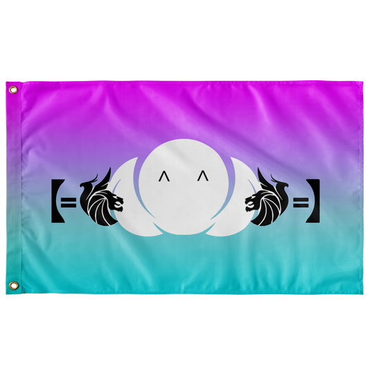 Magenta Teal Kaomoji Rave Flag