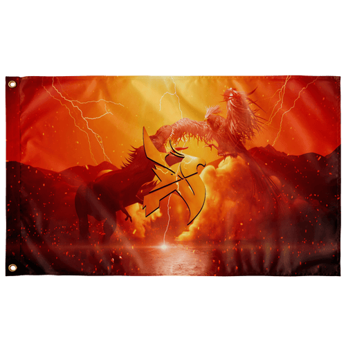 Fiery Orange Epic Fantasy Rave Flag