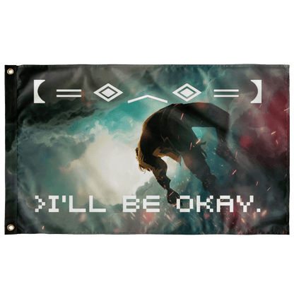 Dark Teal Silhouetted Figure Rave Flag