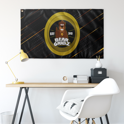 Bear Grillz Black Gold Cartoon Character Rave Flag