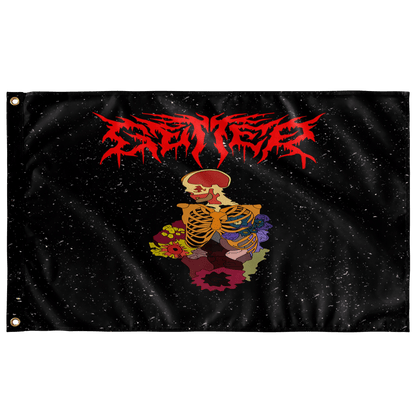 Black Starry Skeleton Ribcage Rave Flag