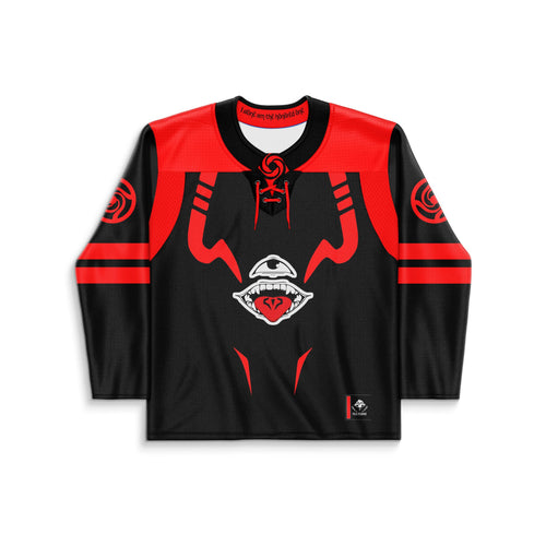 Black Red Stylized One Rave Hockey Jersey