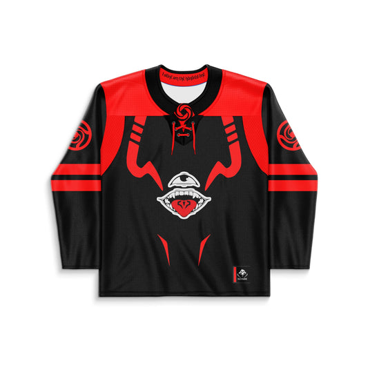Black Red Stylized One Rave Hockey Jersey