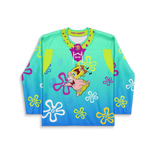 Aqua Blue Spongebob Patrick Rave Hockey Jersey