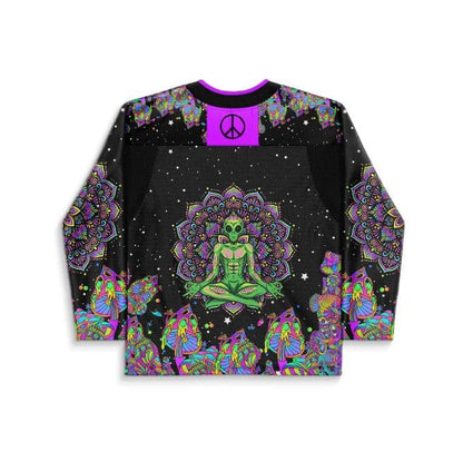 Black Meditating Alien Rave Hockey Jersey