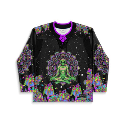Black Meditating Alien Rave Hockey Jersey