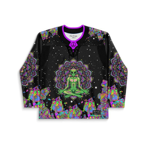 Black Meditating Alien Rave Hockey Jersey